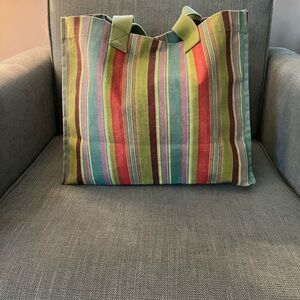 Striped Vintage Multicolor Oil cloth Tote Crate & Barrel